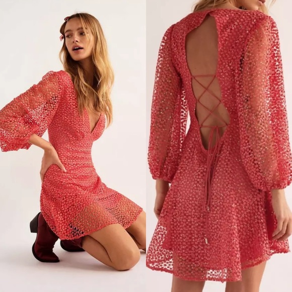 Free People Dresses & Skirts - NWOT Free People Kaya Sequin Mini Dress Crochet